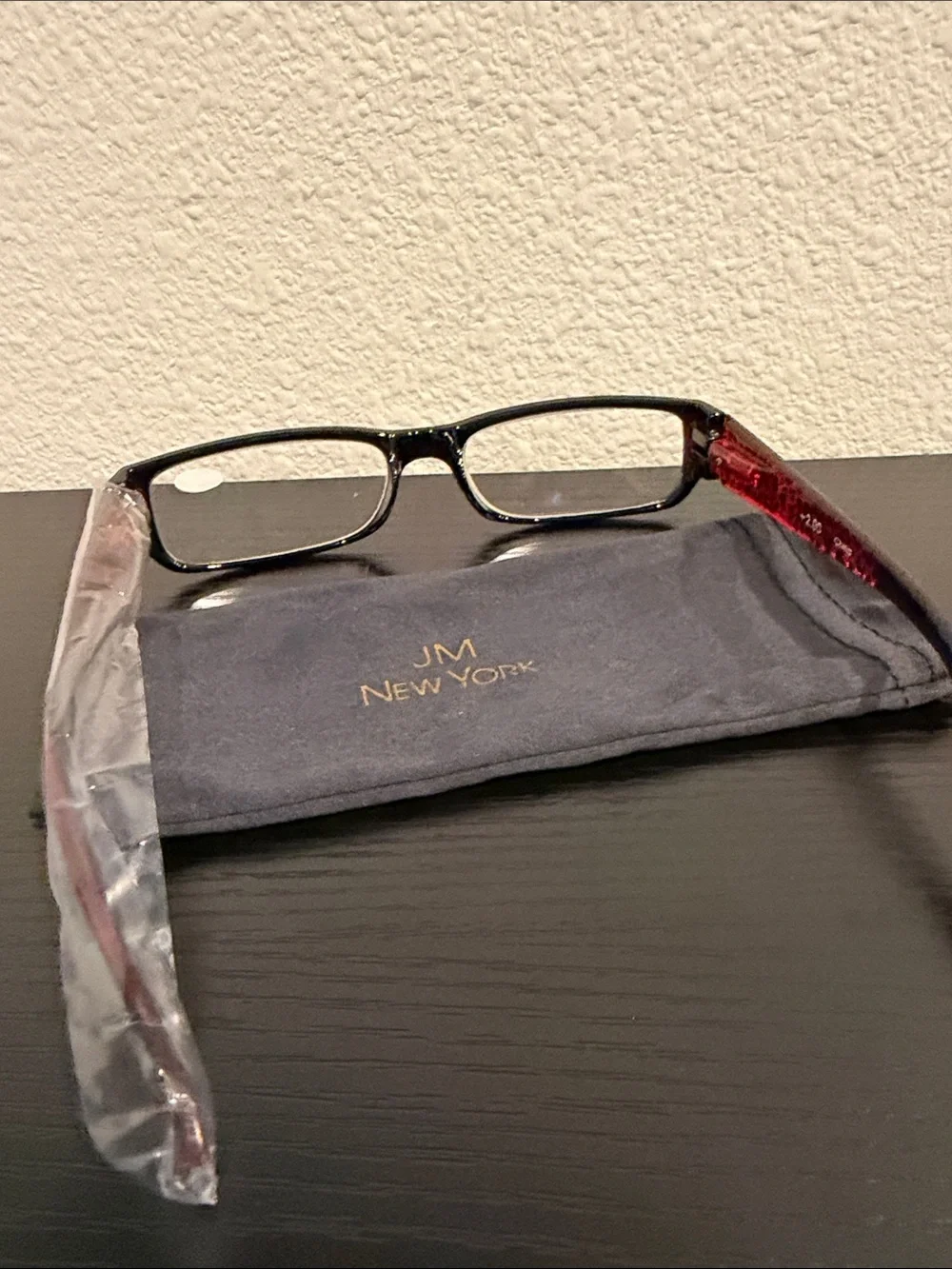 JM York Women’s Reading Glasses – Black with Red Temples, +2.00